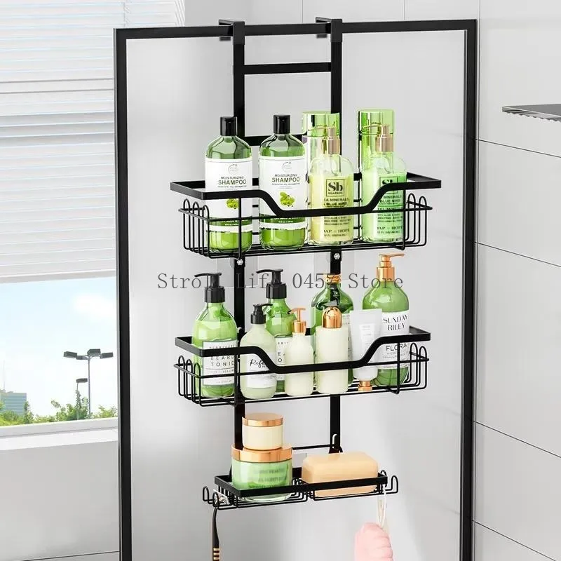 Drill-Free Bathroom Shelf Over Door Hanging Organizer Wall-Mounted Basket Rack Multi-Layer Shower Room Storage Shelf for