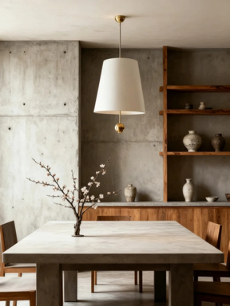 Modern minimalist restaurant linen fabric pendant light Nordic light luxury retro bar counter aisle tea room lighting fixtures