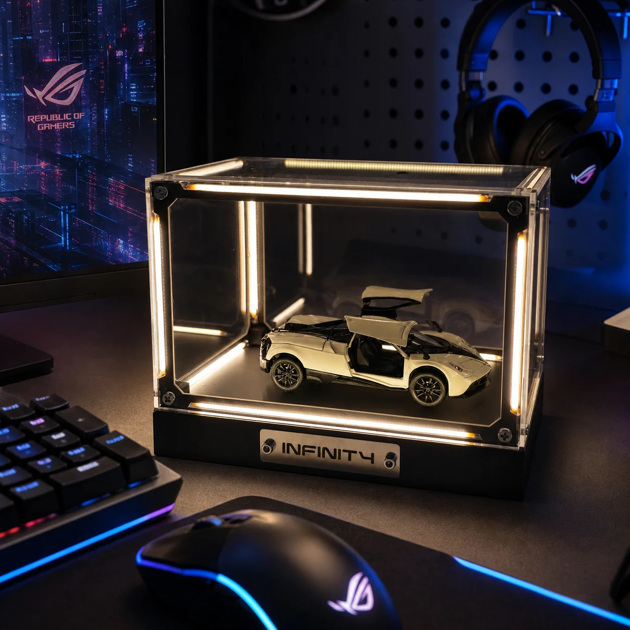 WWPPU Futuristic Acrylic Table Lamp LED Display Case Model Car Figurine Showcase Premium Desk Light Geek Room Decor Items