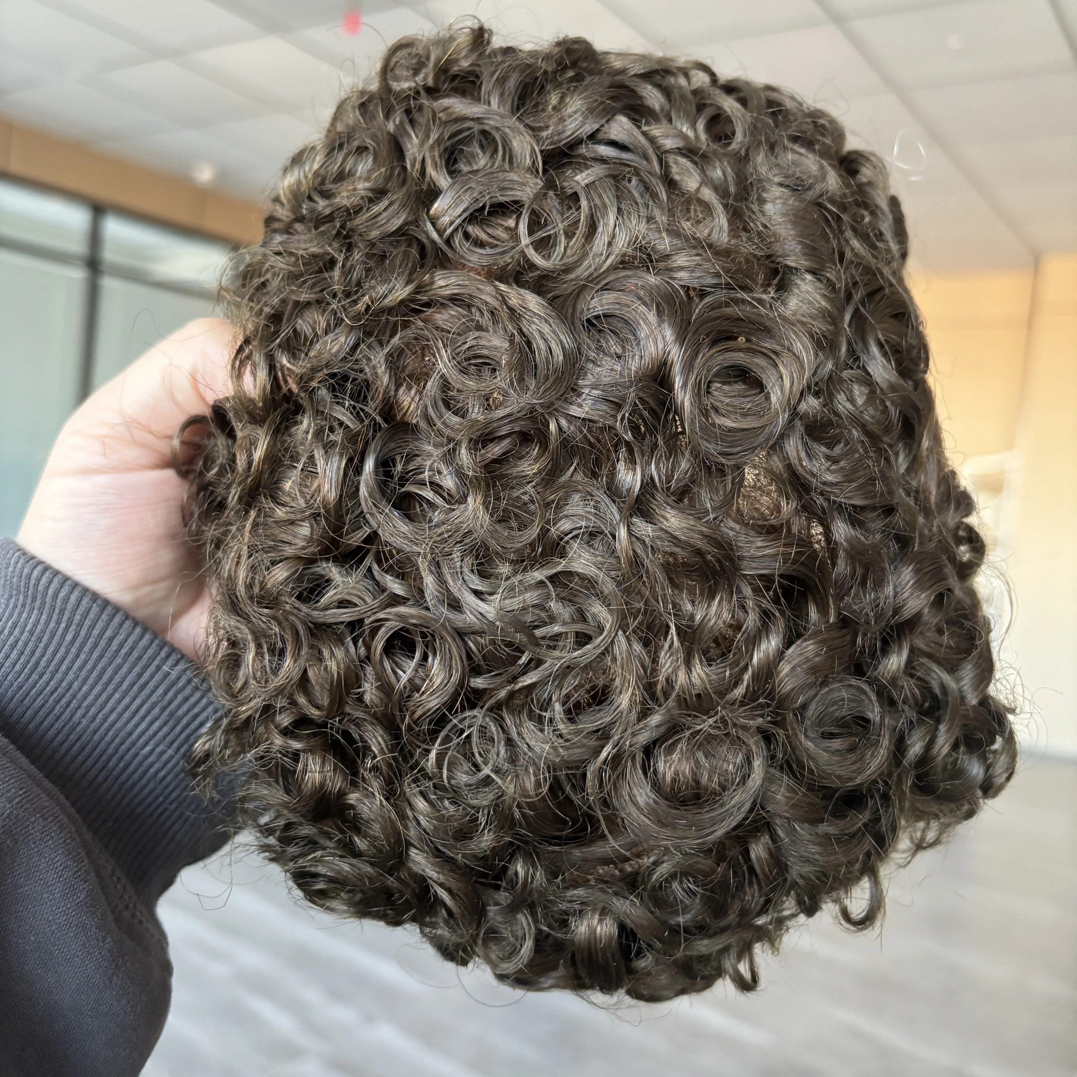 # 4 براون شقراء 20 مللي متر مجعد ريمي الشعر البشري الرجال الشعر المستعار سوبر دائم أرخص أحادية أعلى بولي PU حول رجل نظام الشعر الباروكات