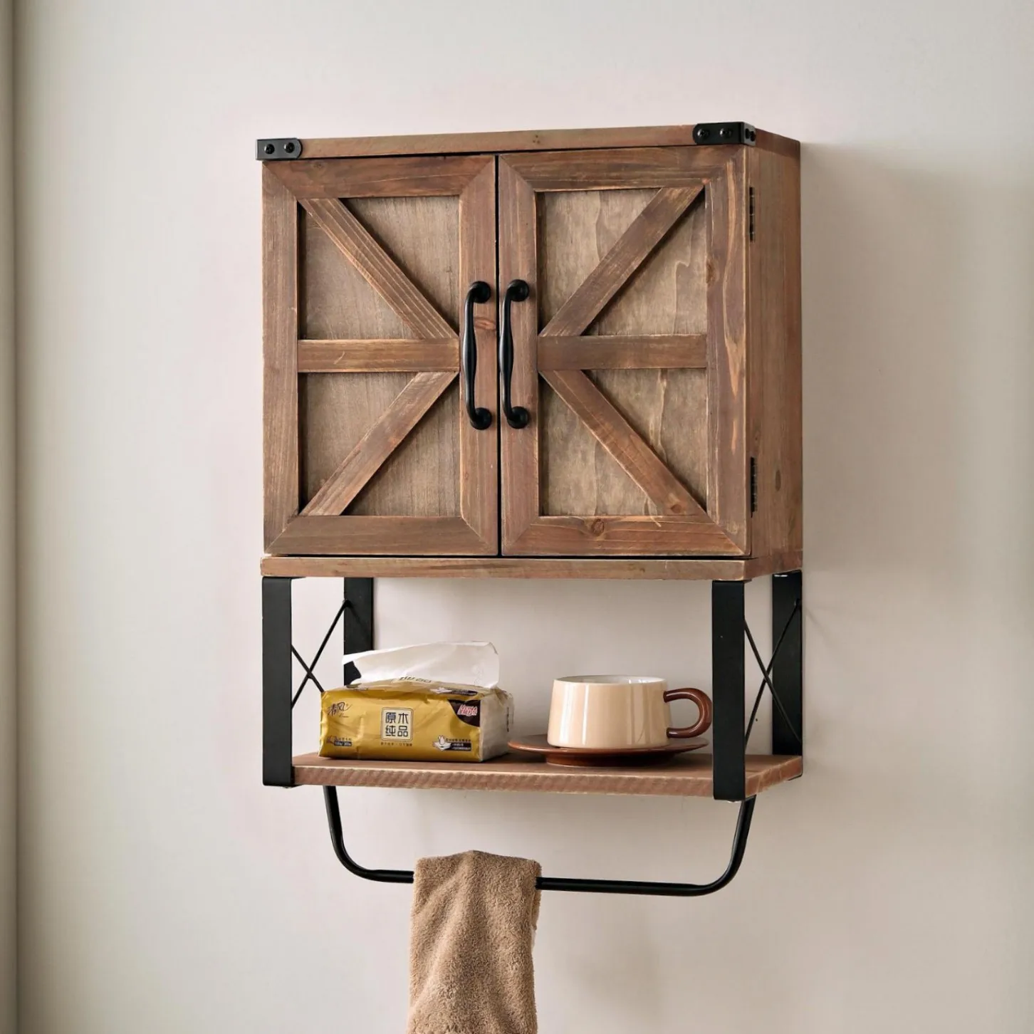 American Country Vintage Wooden Bathroom Wall Mounted Cabinet Kitchen Storage Organizer for Tea Spices