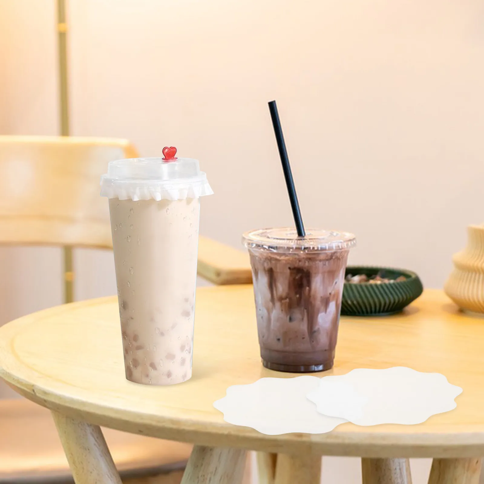 500Pcs Thickened Paper Beverage Sealing Liners Oilproof Leakproof Fit All Paper Cups Bubble Tea Coffee Cups for Cafe Takeaway