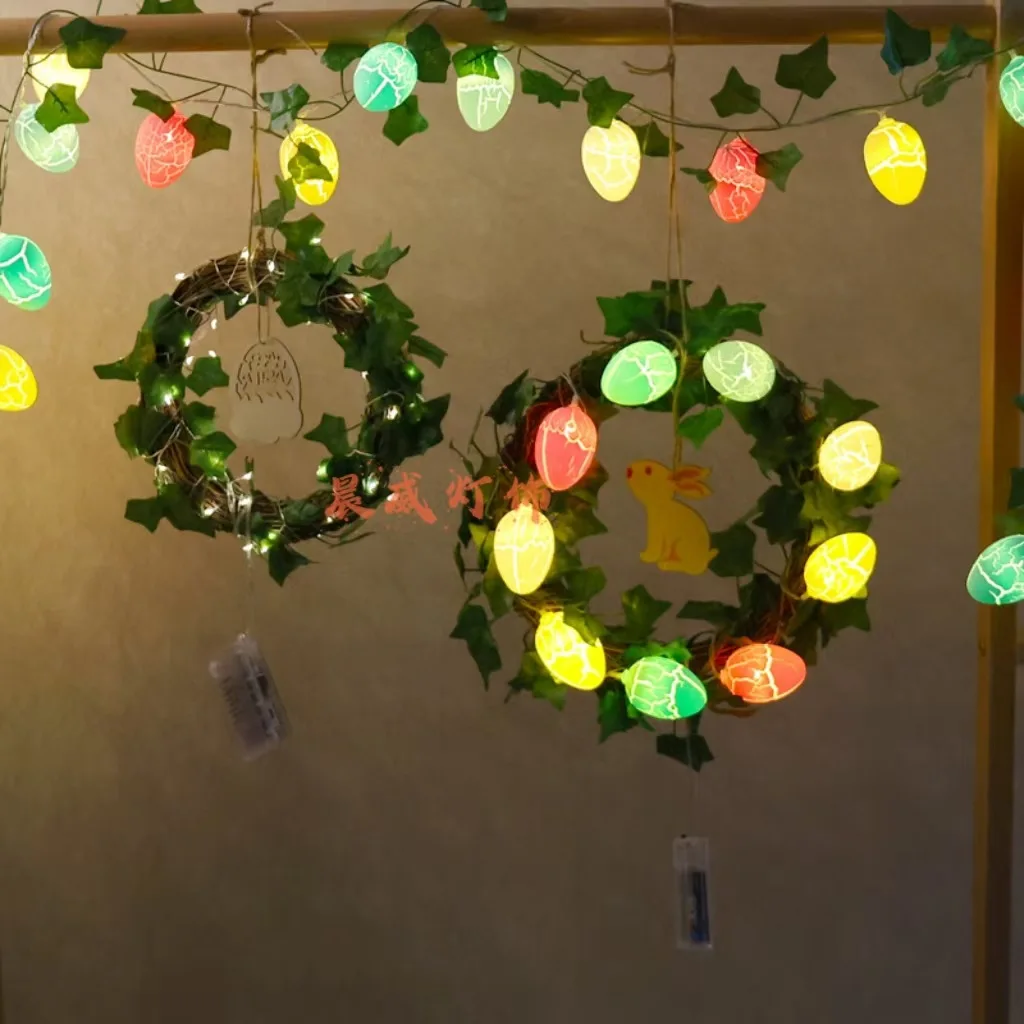 

LED Easter Wreath Light Spring Colorful Egg Rattan Leaf Wreath Lights for Party Rabbit Easter Eggs Leaf Wreath Lights Home Decor