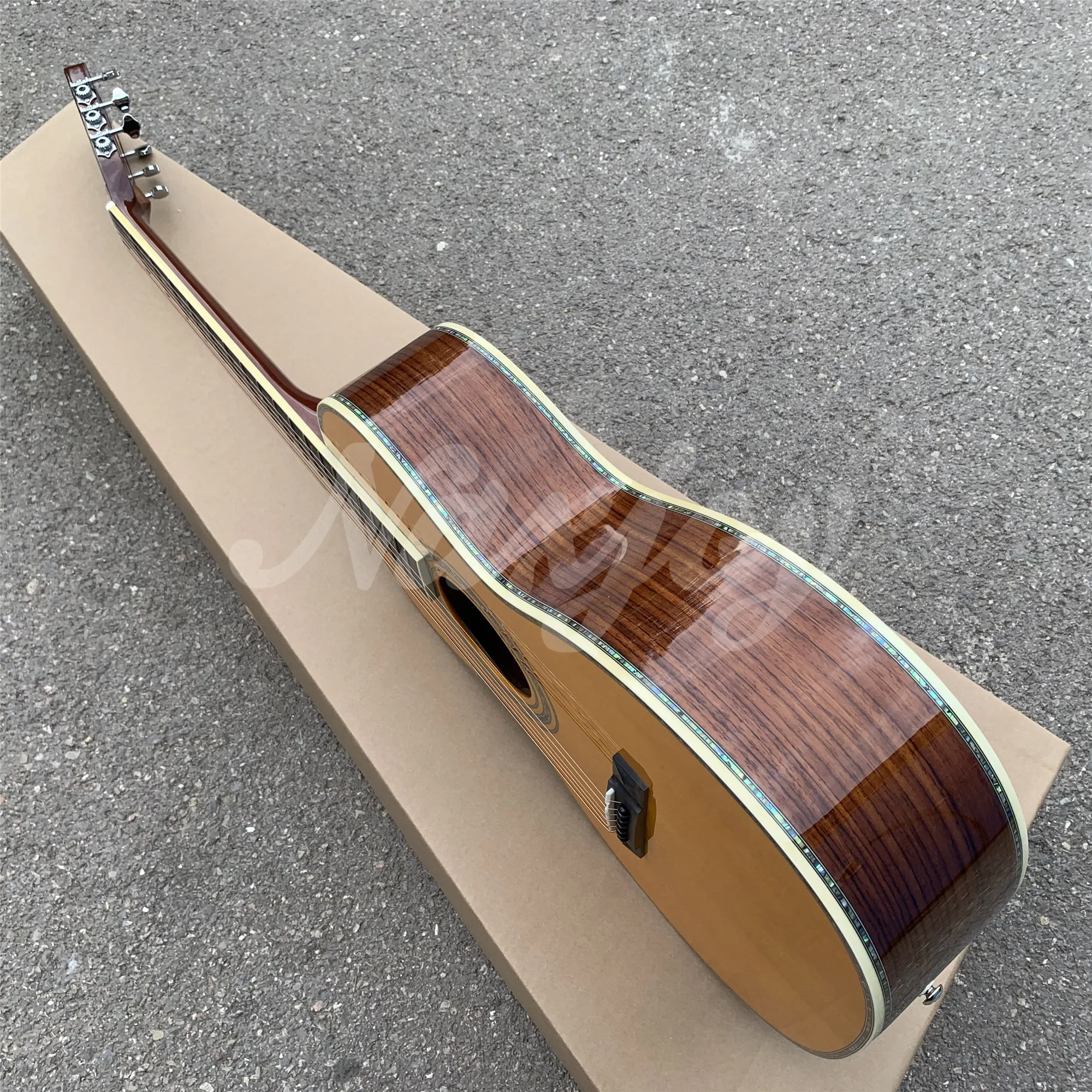 Custom 39 Inches Yellow Solid Spruce OOO Type Acoustic Guitar Abalone Flowers Inlays Ebony Fingerboard