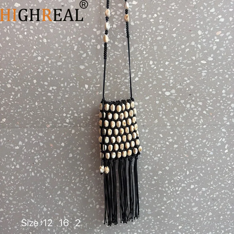 Fashion Stone Beaded Shoulder Bag Bohemian Tassel Crossbody Bags for Women Rope Crochet Beach Bag NEW Handmade Woven Bags Flap