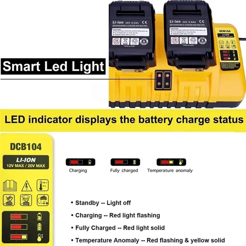 

A03F-4-Port Fast Battery Charger 3A Current For 10.8V 12V 14.4V 18V 20V Flexvolt Lithium Battery DCB127 DCB204 DCB206