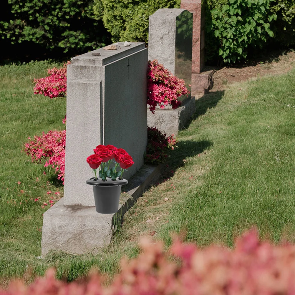 

6pcs Cemetery Vase Inserts Black Plastic Grave Flowers Holder, Memorial Vase For Outdoor Use, Funeral Flower Stand, Cemetery