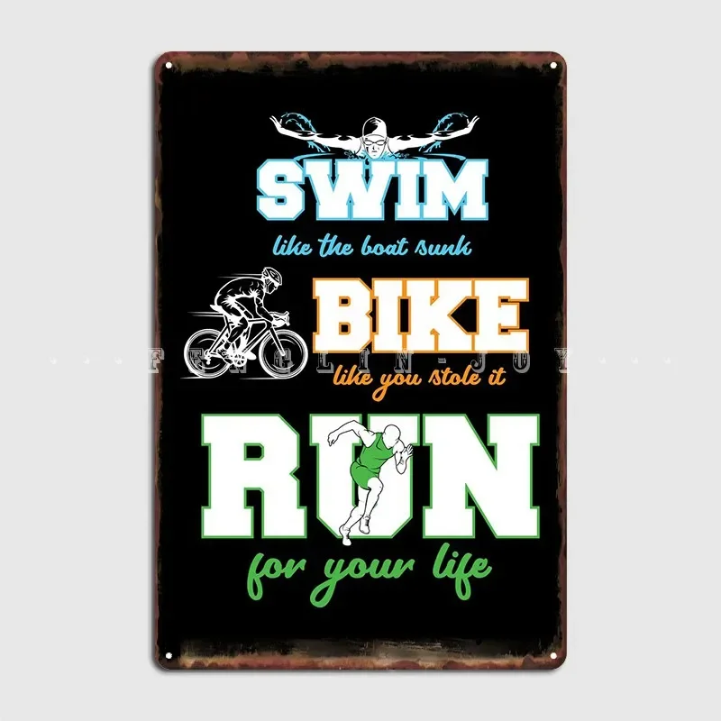 Swim Bike Run Triathlon Metal Sign Wall Pub Bar Cave Designing Poster Tin Sign Poster