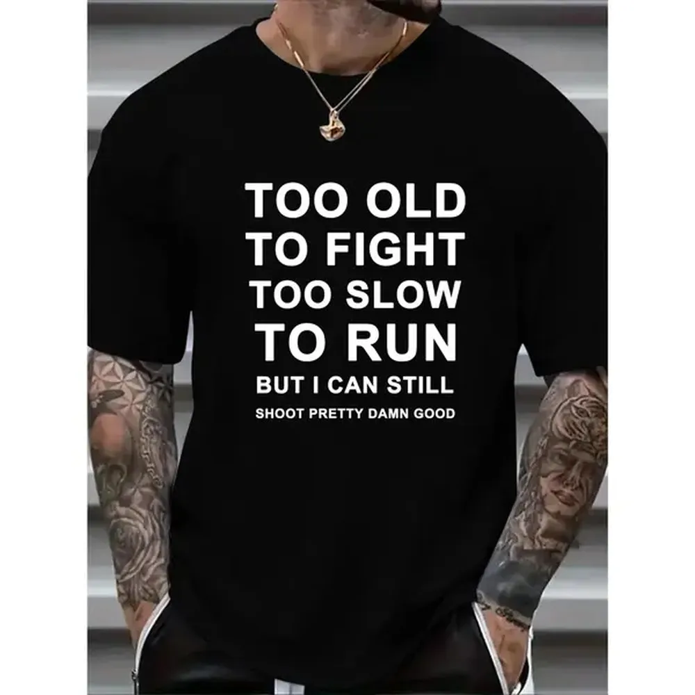 100% Cotton Plus Size Mens Crew Neck Short Sleeve T-Shirts - Breathable Slight Stretch Polyester Fabric, Random Letter Print, Trendy Summer Tees For Big & Tall Guys - Perfect For Casual Street Style, Spring, Summer, And Golf Gift T-Shirt For Men And Women