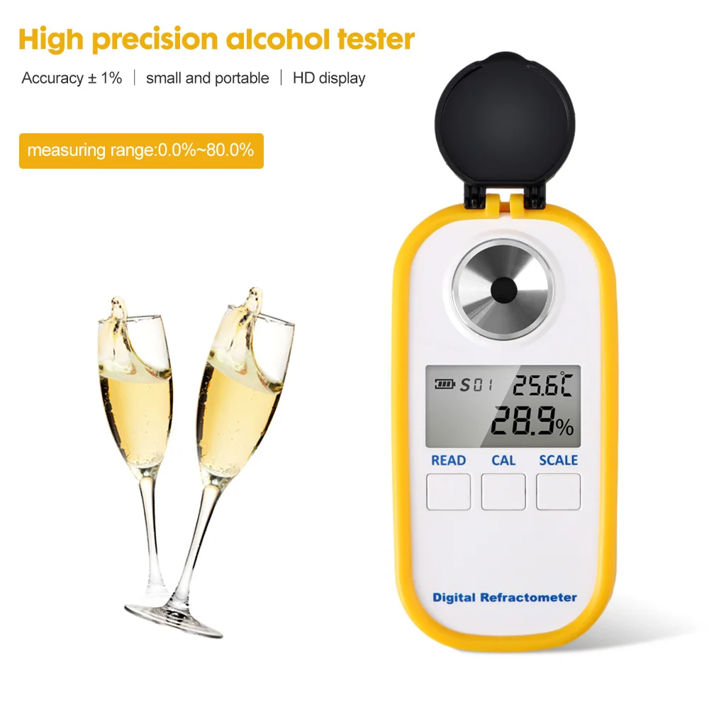 Wine Concentration Detector 0-80% Oenometer Alcohol Meter Digital Refractometer for Rice Wine