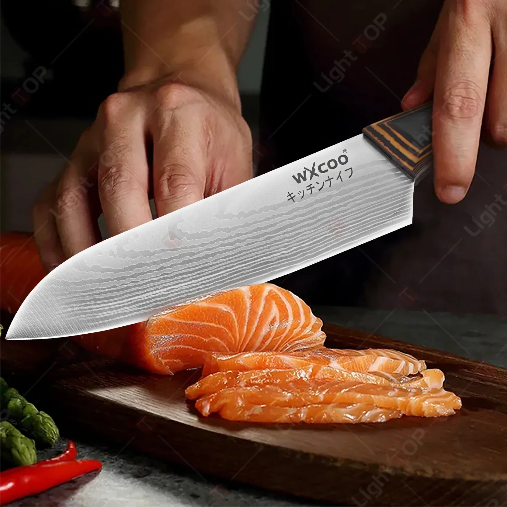WXCOO Japanese Knife Stainless Steel Santoku Knives with Gift Box Kitchen Fruit Paring Kitchen Chef Knife Ergonomic Wood Handle