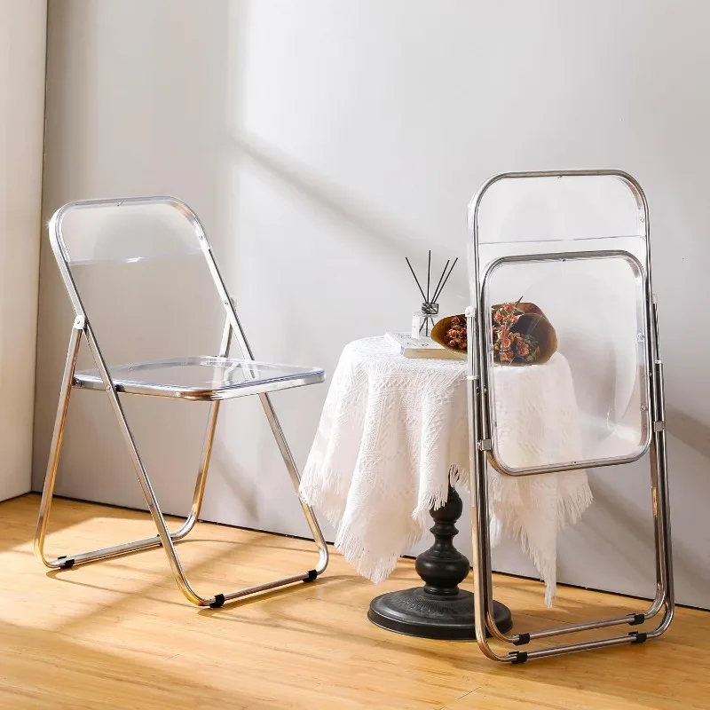 

2 Pcs Acrylic Folding Chairs Clear Transparent Stackable Dining Chairs Modern Armless Event Seat Plastic Living Room Seat