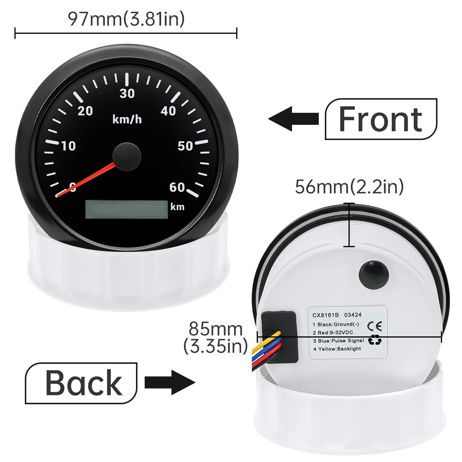 7 Colors Backlight Waterproof 85MM Speedometer With Odometer For 12V24V Boat Car Truck Speed Gauge Pulse Velocimeter 0-60 KMH