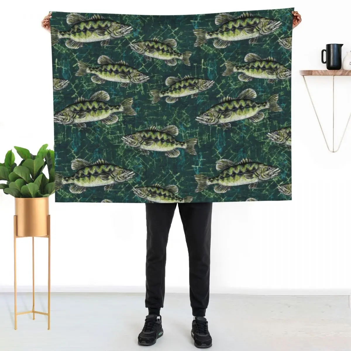 Largemouth Bass Camo Pattern Throw Blanket Easy Care Comfortable Blanket for Couch