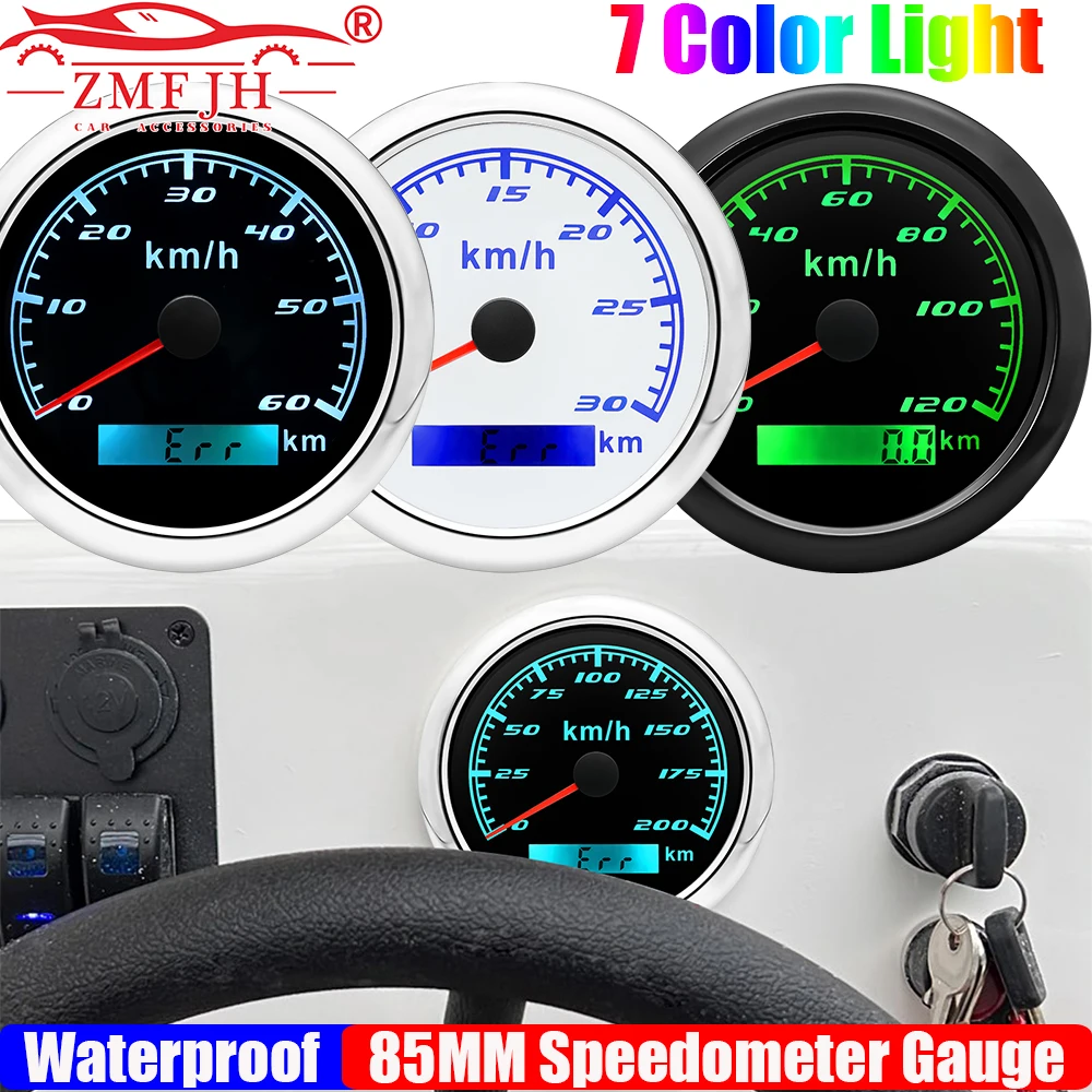 7 Color Light 85mm Analog Pulse Speedometer Gauge 30KMH,60KMH,120KMH,200KMH,300KMH Speed Meter Pulse Signal for Auto Car Boat