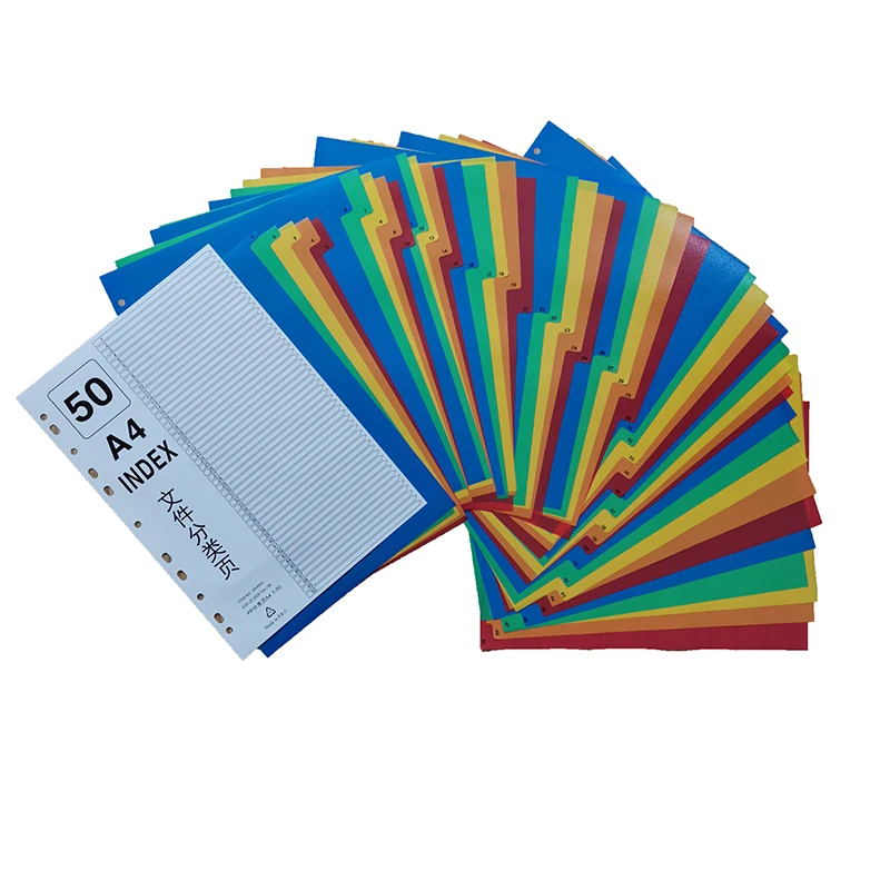 Color Plastic Binder Index Dividers 50 Pages A4 Separators 2/3/4 Rings Binder Tab Numberic Color Dividers For A4 Binder