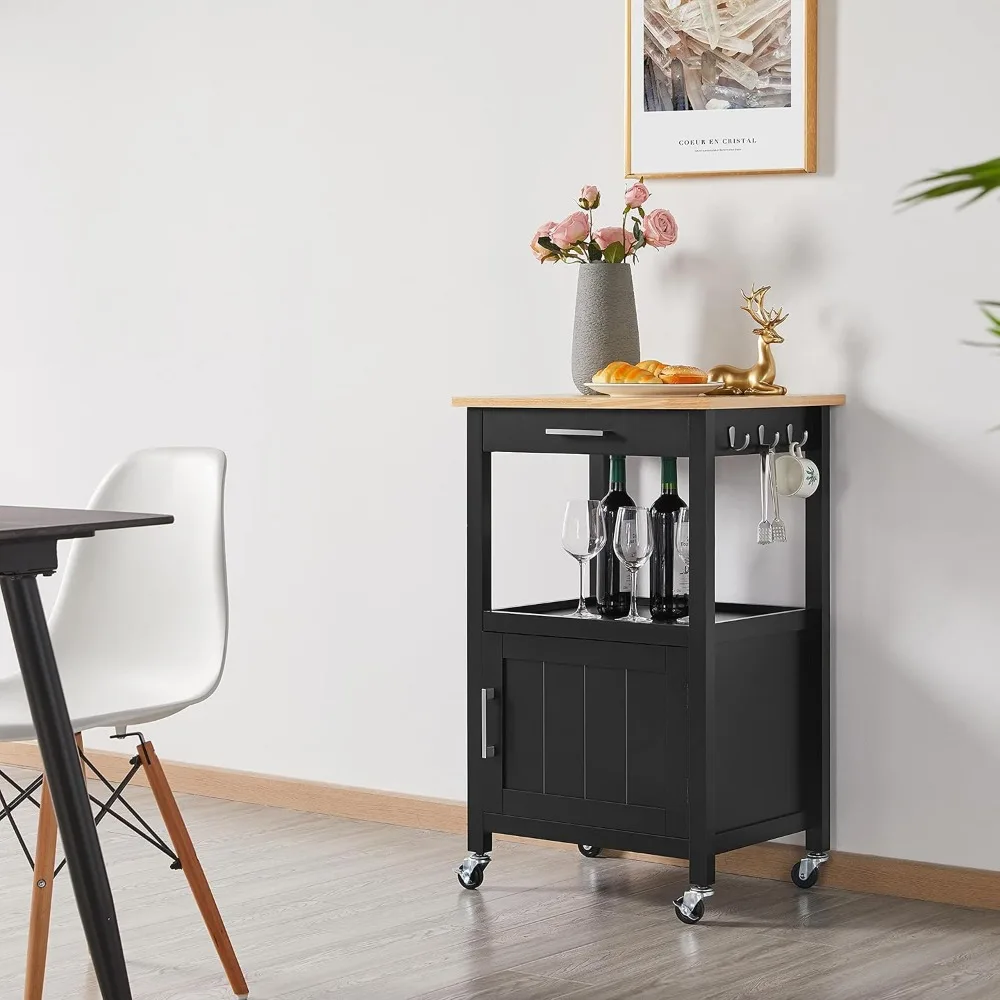 

Kitchen Island Trolley Cart with Drawer and Storage Cabinet, Microwave Stand for Dining Room, Wood Top Kitchen Cart