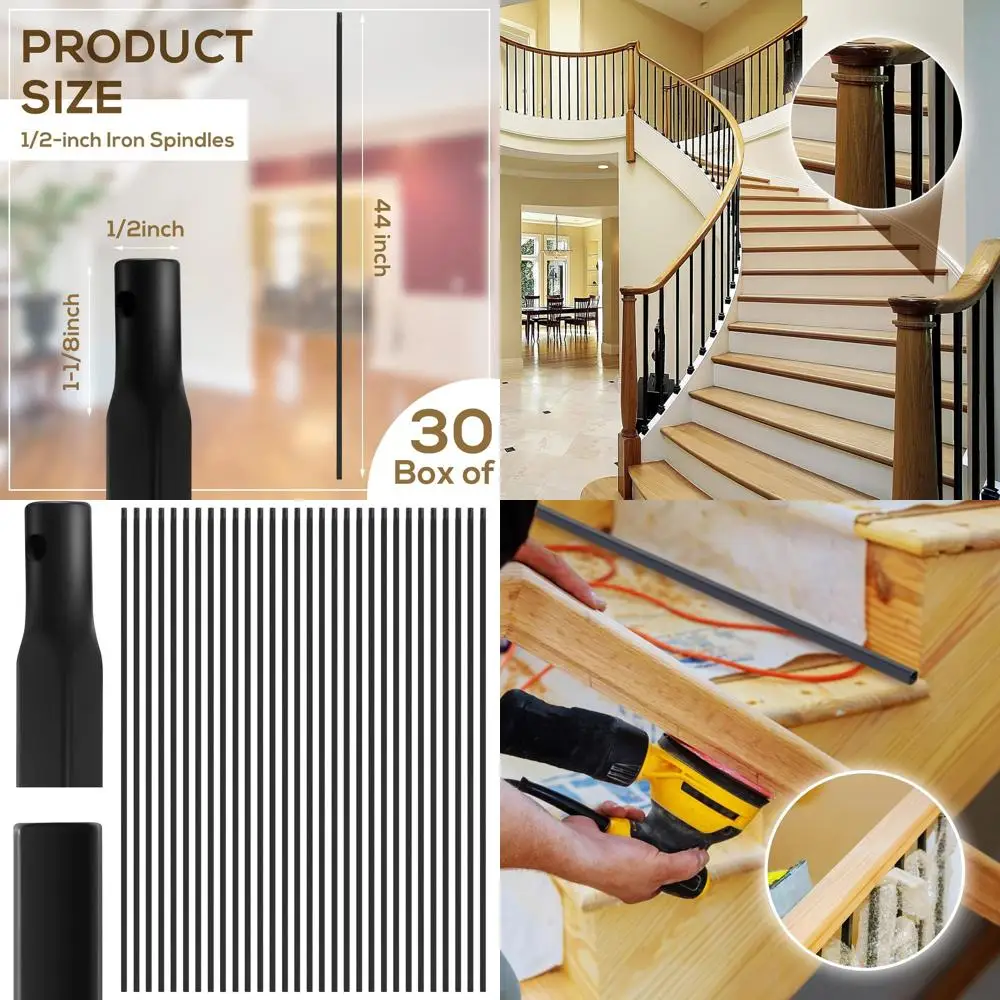 

1/2 x 44 Black Hollow Wrought Iron Balusters for Indoor Stair or Deck Railing (30 Pack)