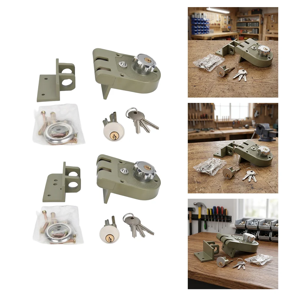 Double-Bolt Rim Lockset for Heavy-Duty - Left and Right Handed Sets with Strike Keepers and Keys - Zinc Alloy Green
