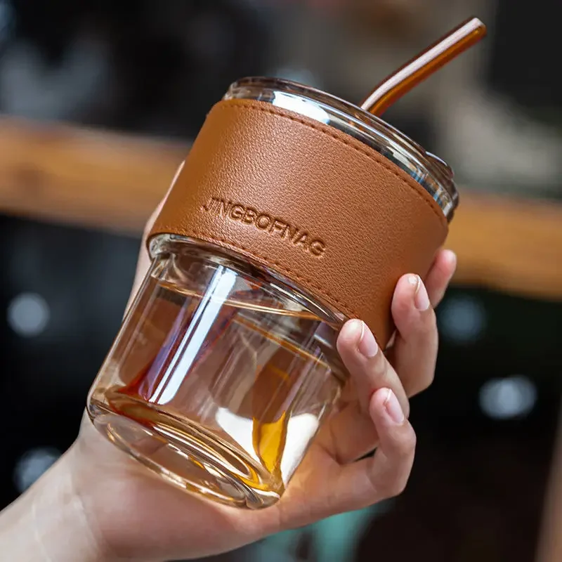 

450ML Simple Coffee Cup with Lid and Straw Transparent Glass Tea Cup Juice Glass Beer Can Milk Mocha Cups Water Mug Drinkware