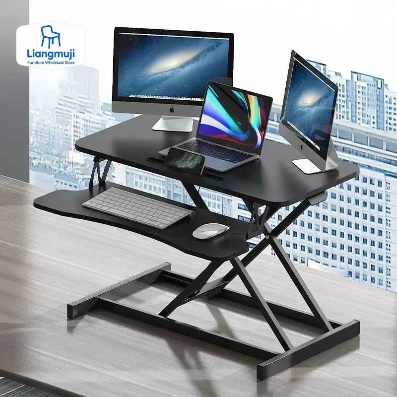 Height Adjustable Folding Standing Computer Desk with Keyboard Tray for Home Office Gaming Lift Laptop Table Stand Workbench