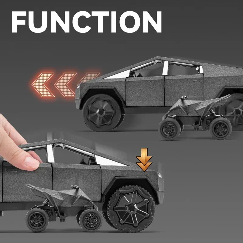 1:24 Cybertruck Pickup Trailer Alloy Car Model Diecasts Metal Toy Off-road Vehicles Truck Model Sound and Light Kids Gifts