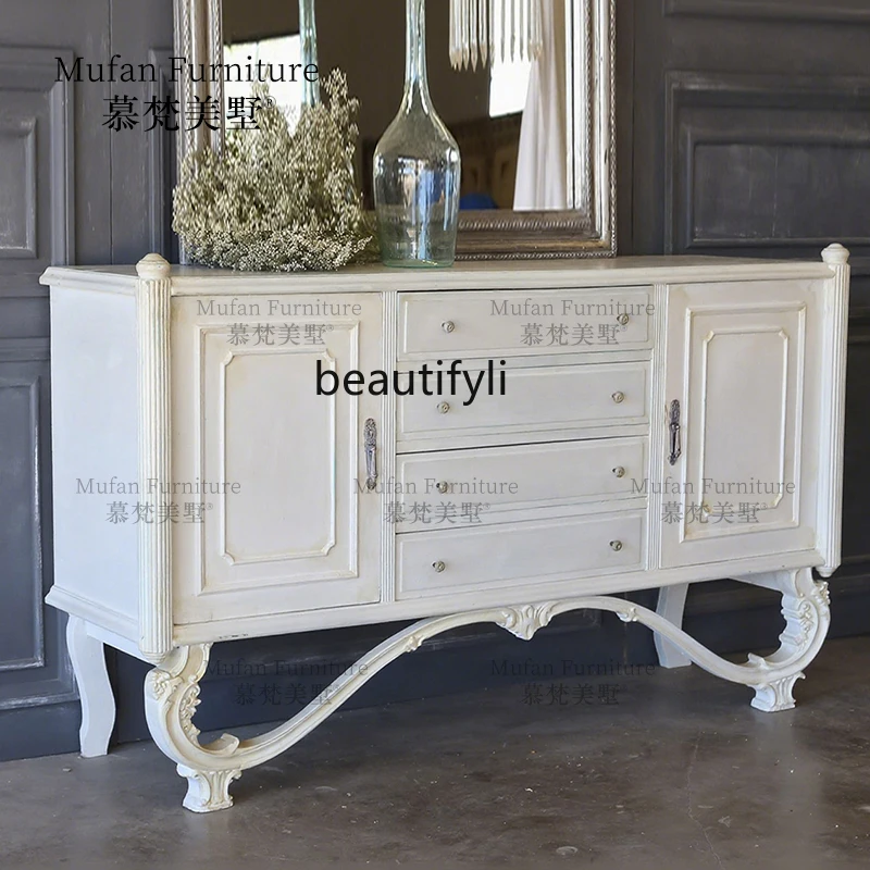 French light luxury home carving entrance frame Middle antique solid wood foyer frame Entrance platform
