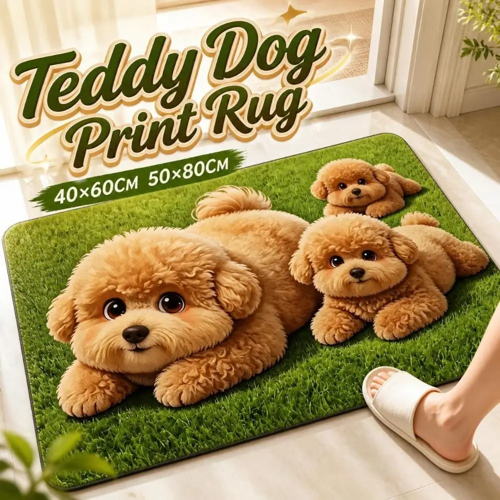 Cartoon Diatomite Teddy Dog Print Rug Pet Themed Non-slip Floor Mat Abrasion-resistant Absorbent Entryway Rug Home Decor