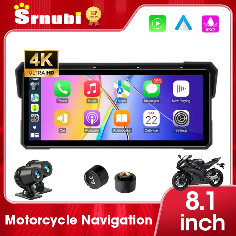 

7/8.1" inch Wireless CarPlay Moto Android Auto Portable Digital Motorcycle Dashboard GPS Navigation Display Screen TPMS Monitor