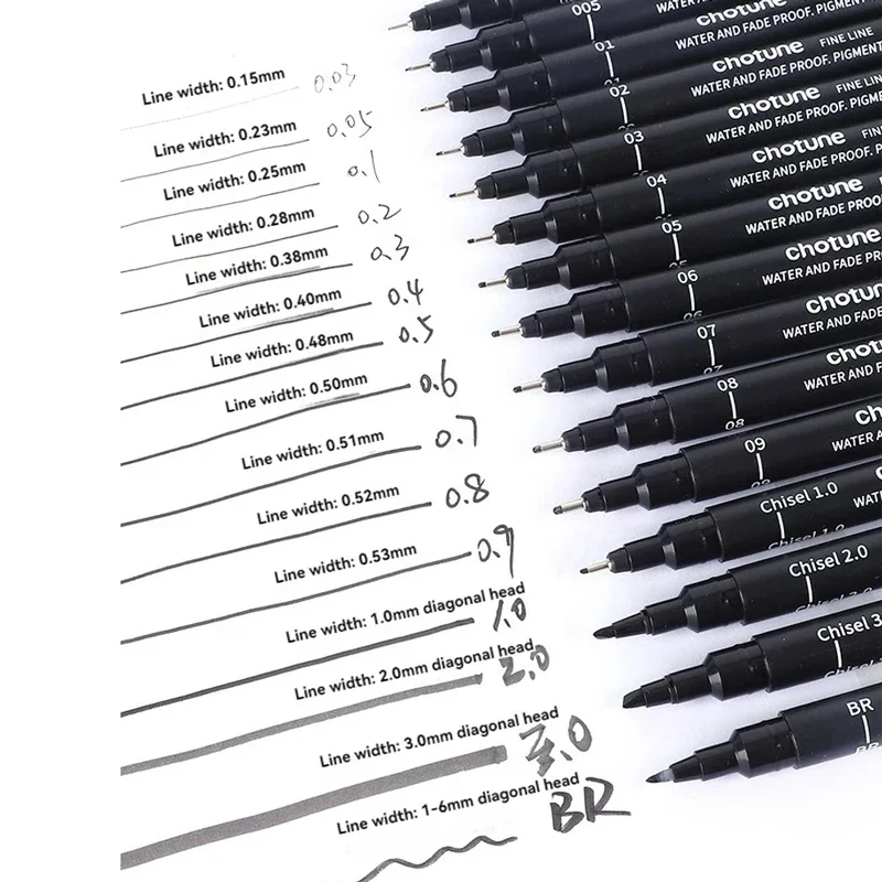 3/15Tip Black Pigment Micro-Pen Fineliner Ink Pens, rysunek artystyczny ilustracja długopisy Multiliner do szkicowania Anime Manga Design