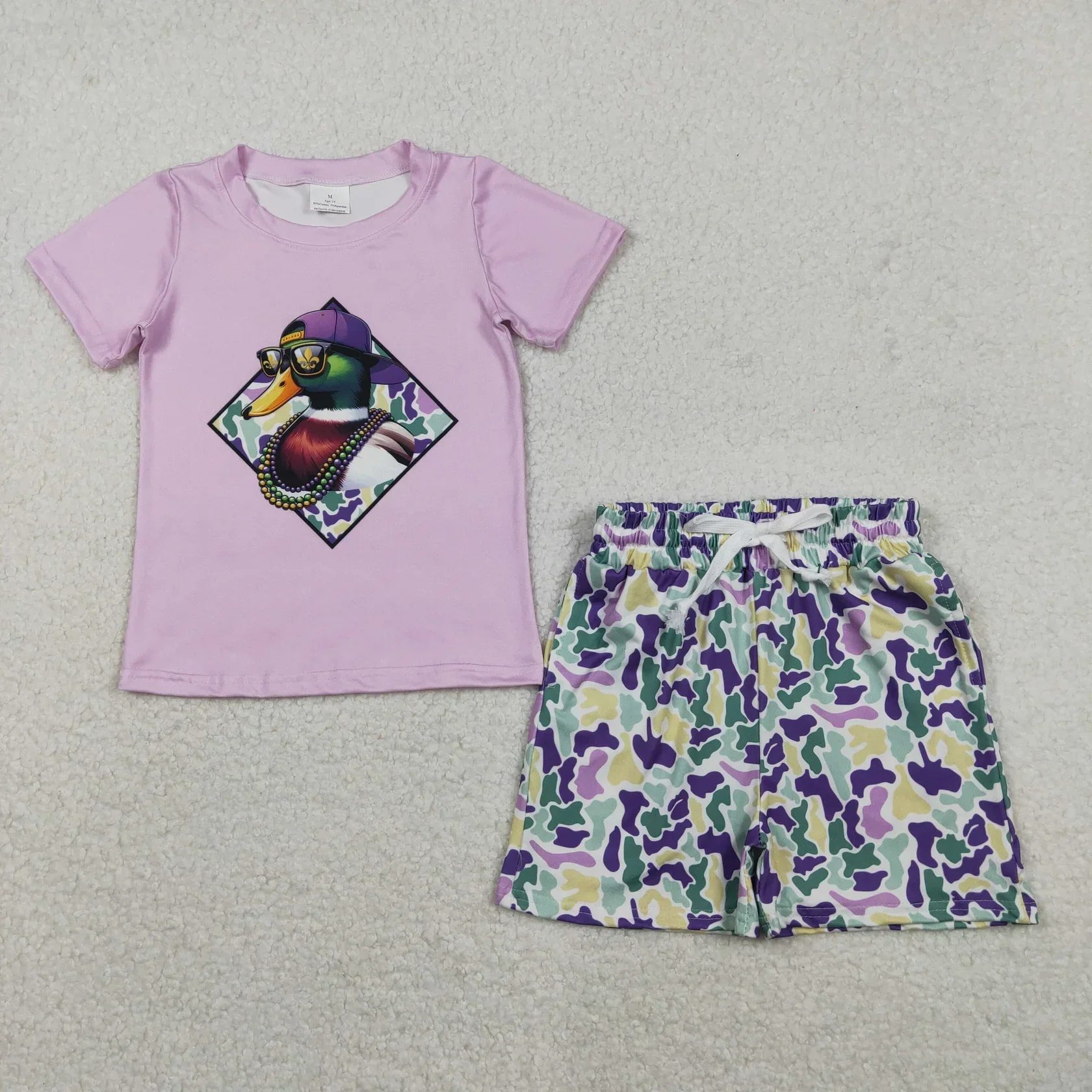 Wholesale Children Infant Mardi Gras Set Short Sleeves Purple T-shirt Pockets Camo Print Shorts Toddler Baby Boy Outfit Clothing