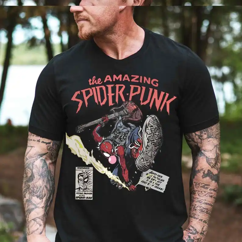 تي شيرت Spider-Punk المذهل قميص Spider Punk قمصان Spiderman قمصان Punk Hero