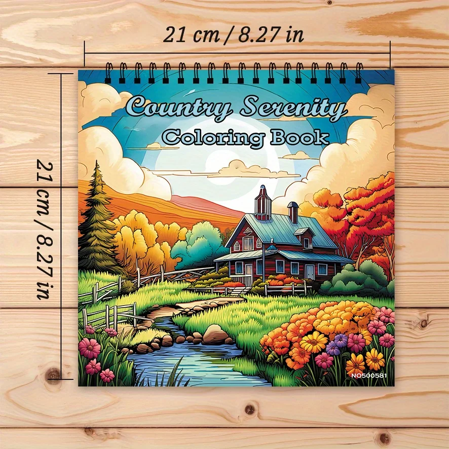 Adult Country Serenity Coloring Book - 8.27×8.27 Inches, 22 Pages. Peaceful Rural Scenes. Relaxing Gift