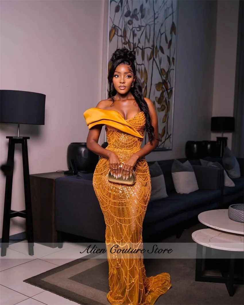 Customized Gold Prom Dresses for Special Occasions Glitter Sequined Evening Formal Party Second Reception Birthday Gowns