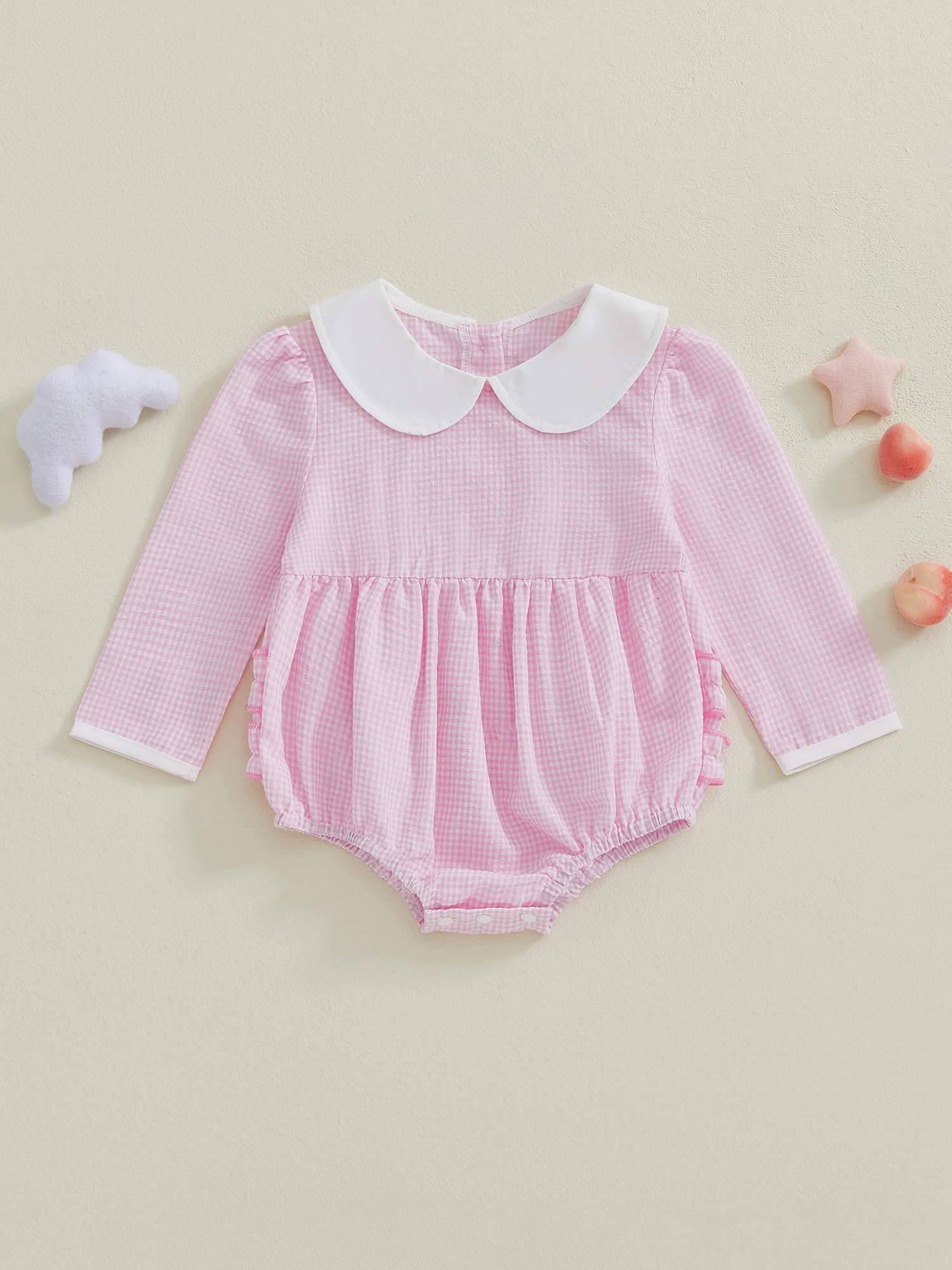 

Очаровательный зимний комбинезон для маленьких девочек с клетчатым узором и воротником «Питер Пэн» и длинными рукавами, милый наряд