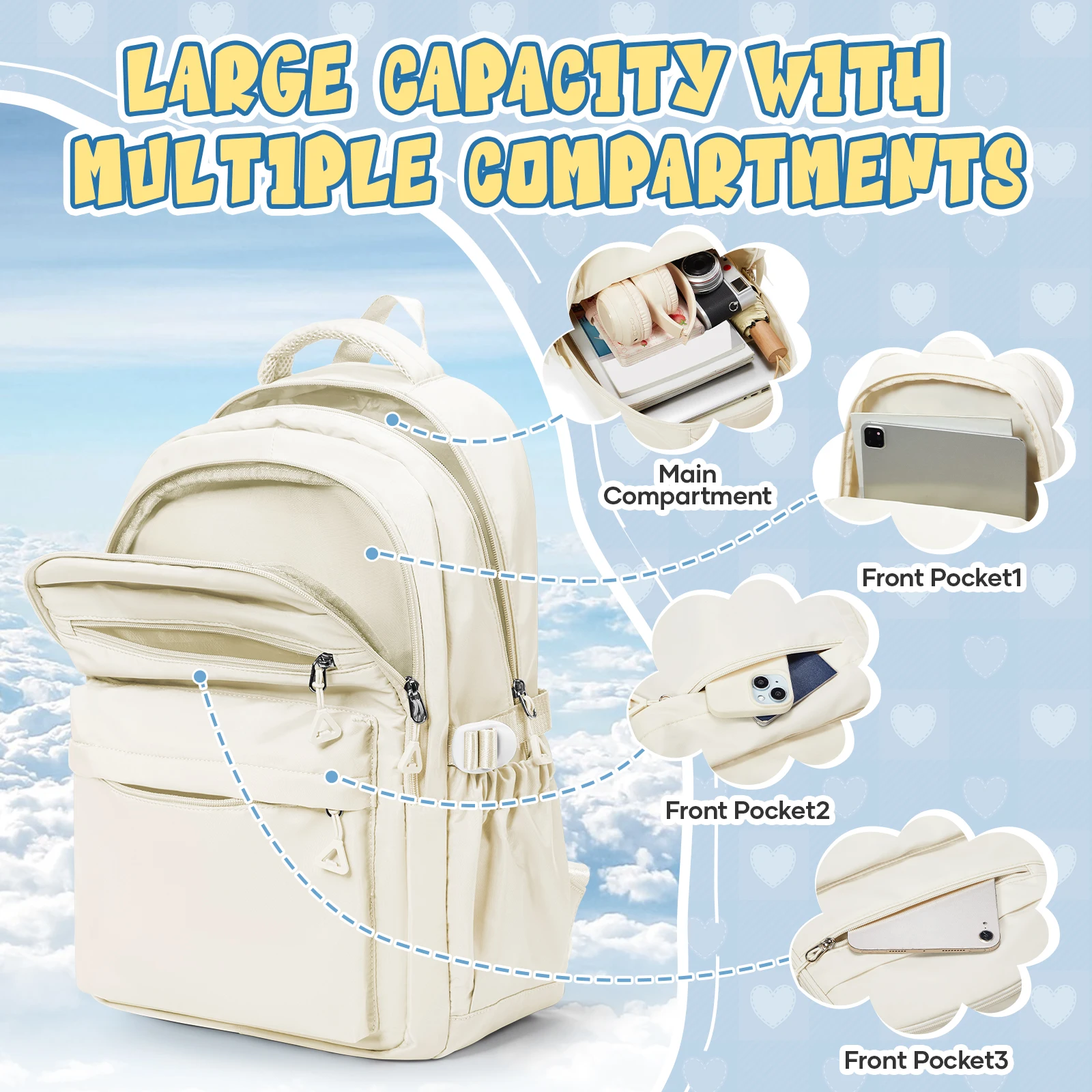 School Backpack Girls Teenager, Shoulder Bag, Large Capacity School Backpack Boys，Lightweight Casual Computer Backpack for Trave