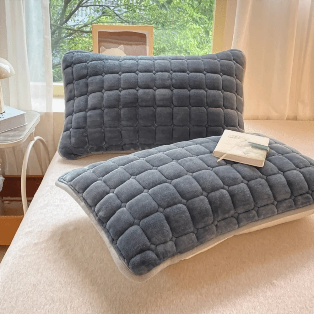Modern Quilted Grid Milk Velvet Pillowcase Warm Solid Color Pillow Cover Soft Rectangular Throw Pillow Towel Bedroom