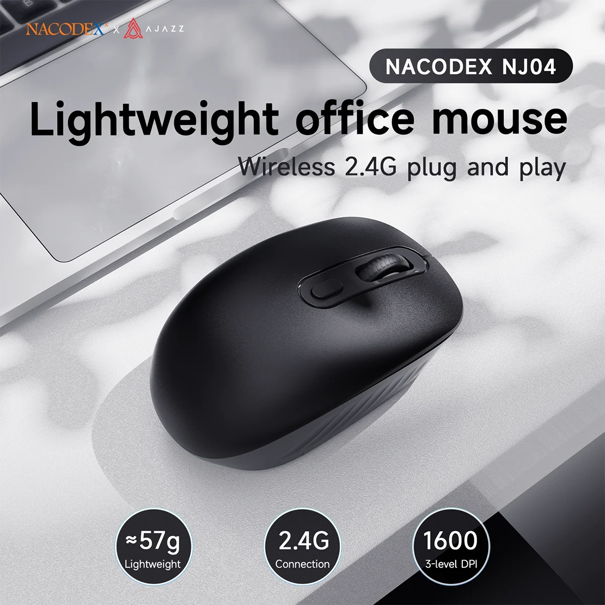 Ajazz Nj04 2.4g Single-Mode Mouse Ergonomic Macro Gaming Mouse Pc Laptop