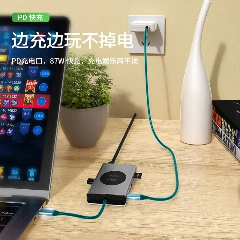 Docking station per laptop USB-C 13 in 1 Thunderbolt 4 Dock 4K HDMI per MacBook Pro Hub Type-c 15 in 1 Ricarica wireless RJ45/PD/SD