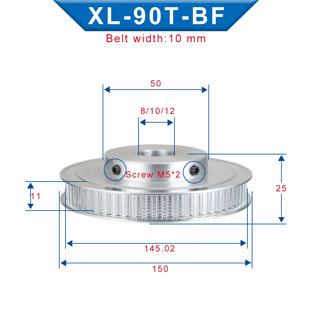 XL 90T Timing Pulley Bore 8/10/12 mm Teeth Pitch 5.08 mm Aluminum Pulley Wheel slot Width 11 mm For 10 mm XL Timing Belt 1 pc