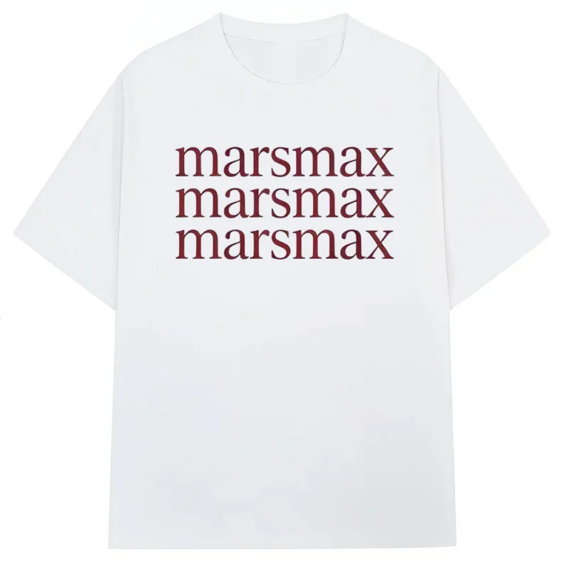 MarsMax Minimalist Vintage Letter T Shirt Men 100% Cotton Marsmax Triple Stacked Red Font Graphic Oversized Tee Clean Aesthetic