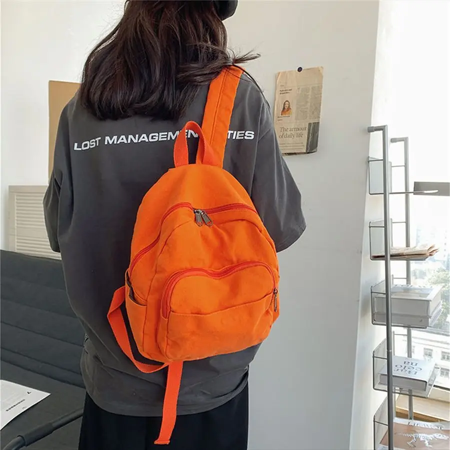 Women High-capacity Backpack Students Canvas Schoolbag Books Ins Fashion Traveling Shopping Multifunctional Pure Color Casual