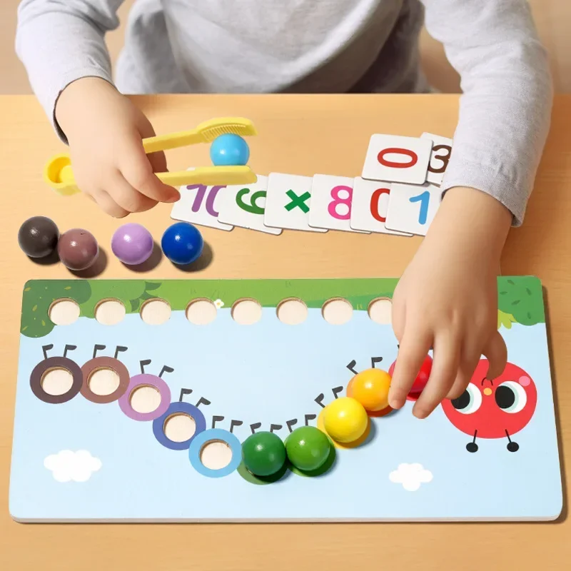 Wooden Caterpillar Clip Beads Games Montessori Toy Color Matching Parish Learning Fine Movement Training Educational Kids Toy