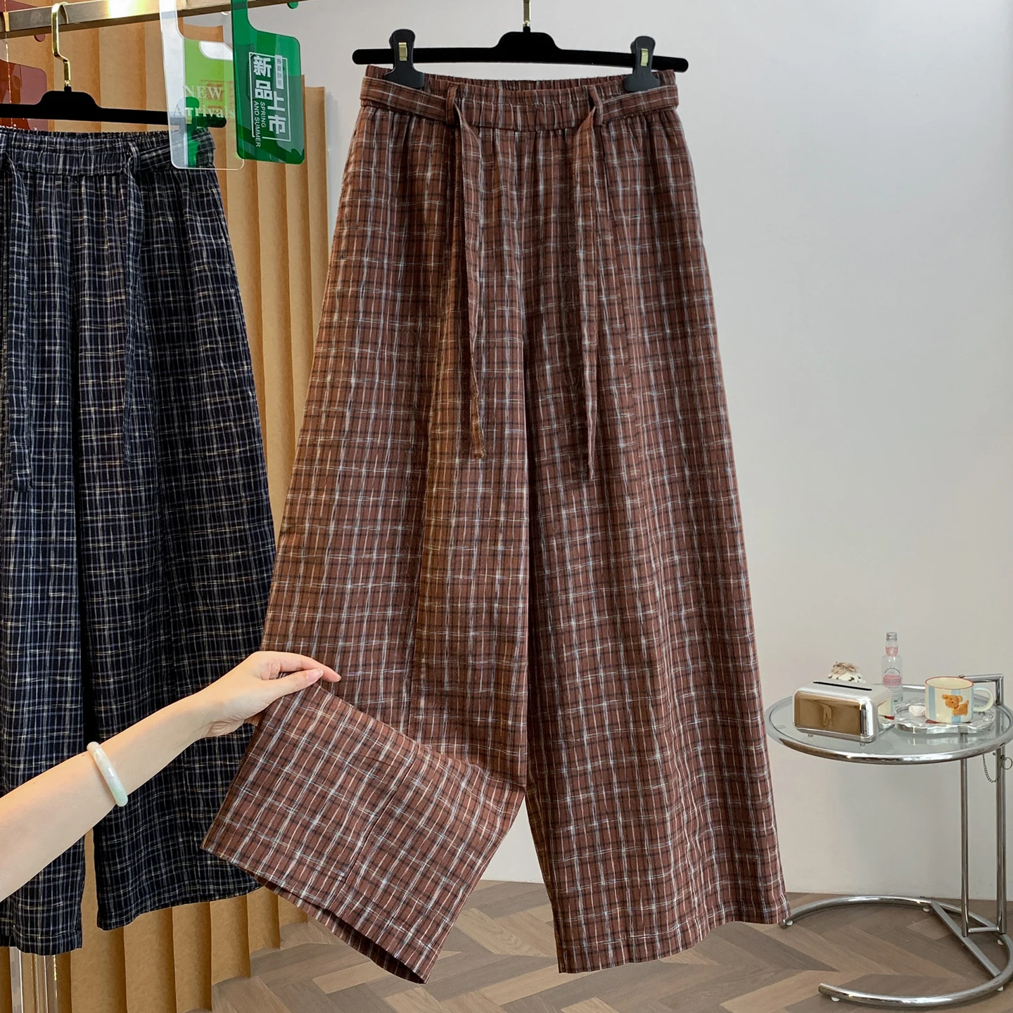Casual Cotton Linen Wide Leg Pants Women's Loose Elastic Waist Straight Cut Long Trousers Autumn New Style Fashionable Leisure