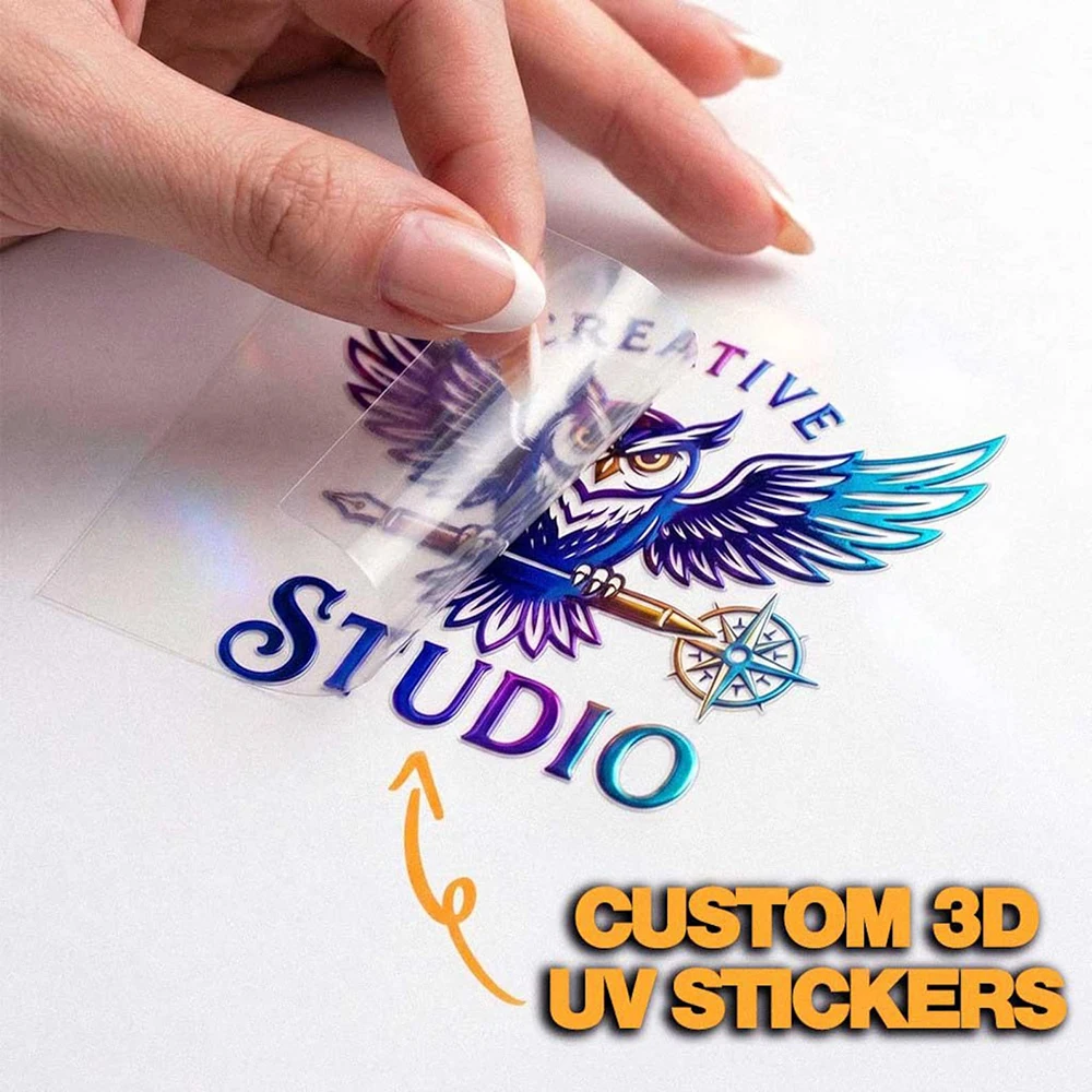 Custom UV DTF Stickers Crystal Transfer Decals DIY Company Logo Waterproof Self‑Adhesive Labels for Glass Bottle Box Metal Craft