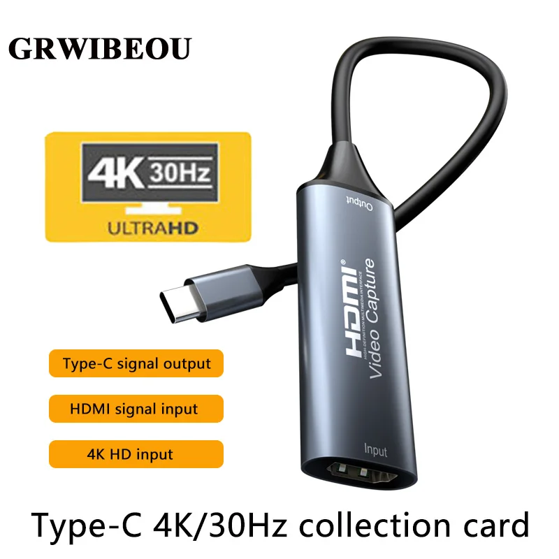 

GRWIBEOU Type-C 2.0 Video Capture Card HDMI-compatible 4K 30Hz Game Grabber Record for Switch Xbox PS4/5 Live Broadcast Game