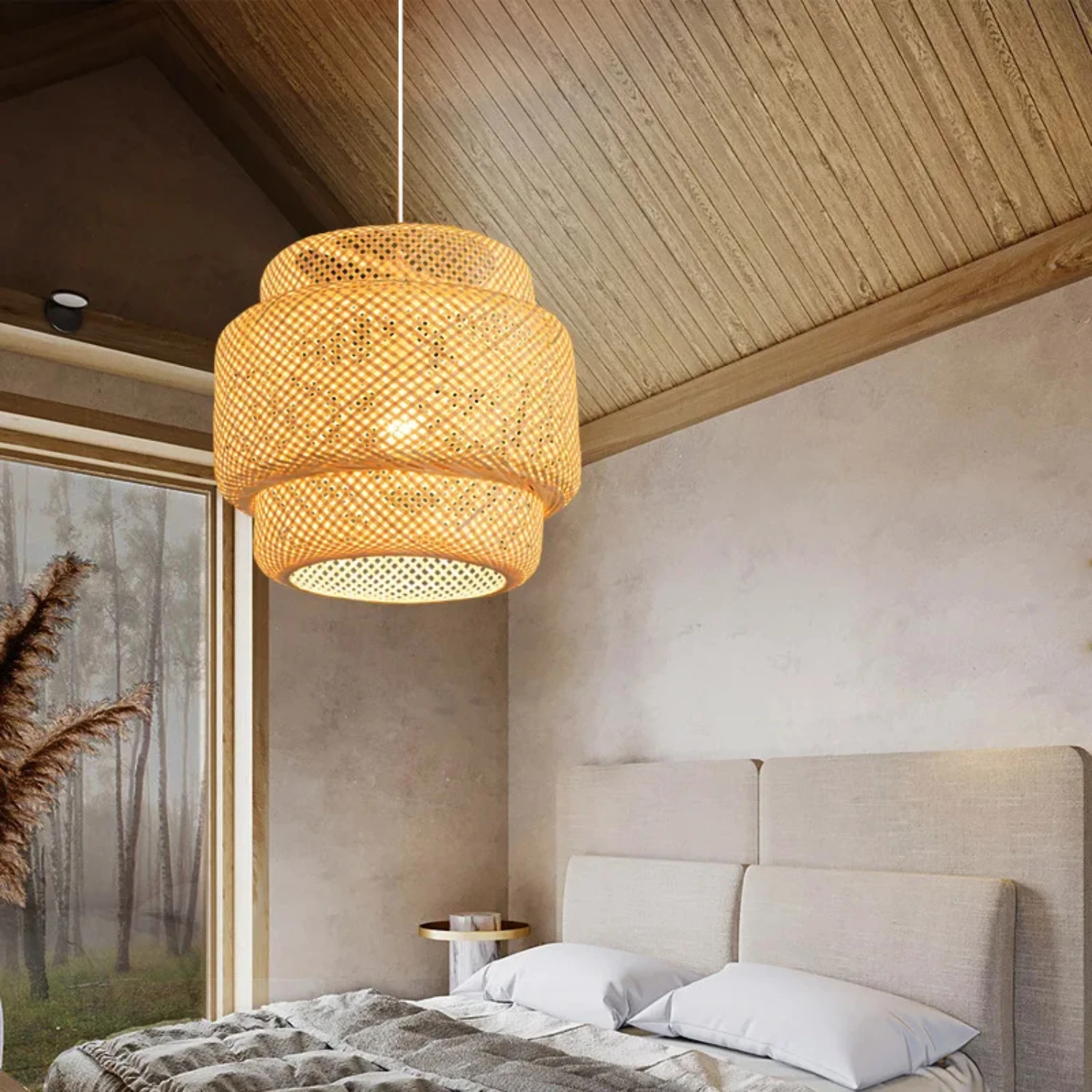 Beautiful and Elegant Modern Hand Woven Bamboo Art Chandelier Pendant Light - Stunning 30cm Fixture Ideal for Enhancing the Styl