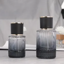 30ml/50ml Refillable Black Glass Perfume Bottle Striped Spray Lotion Dispenser Bottle Moisturising Mist Atomiser