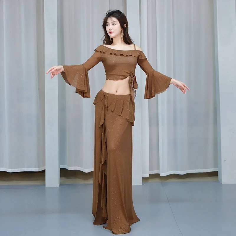 customized New belly dance costumes performance outfit mesh sequin sexy long skirt set Oriental dance practice outfit for women
