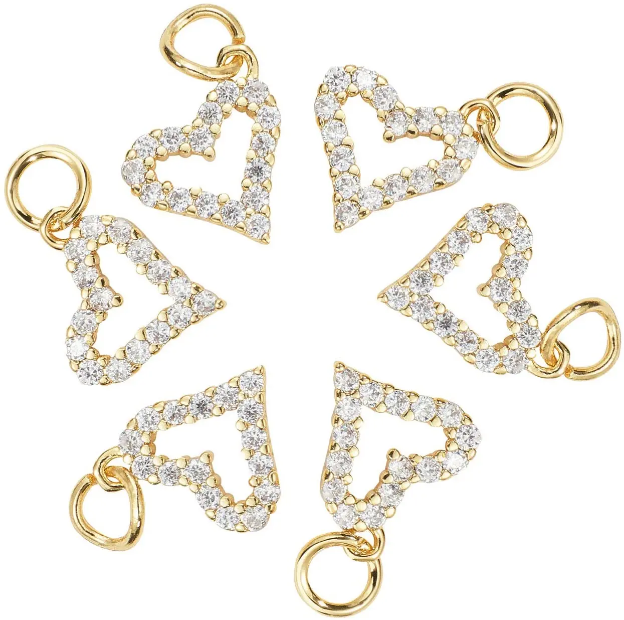 PandaHall 20 pcs Cubic Zirconia Brass Charms Heart Charms 18K Gold Plated Charms for Jewelry Making Choker Tiny Dangle